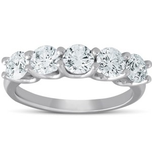 Pompeii3 1 1/2 Ct EX3 Lab Created Diamond Five Stone Wedding Ring 14k White Gold EX3 Lab Created - 1 of 4