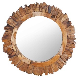 Aghana Digitals Rustic Round Wall Mirror with Petal Pattern Frame, Solid Teak Wood & Glass, 23.6 - 1 of 4