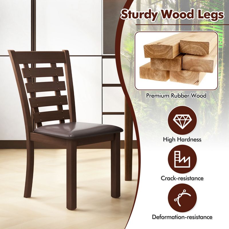 Costway Wooden Dining Chairs Set of 2/4 with Upholstered Seat & Rubber High Back Brown, 5 of 9