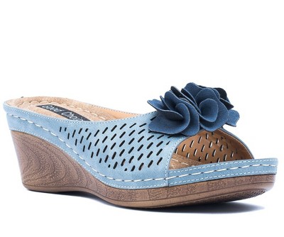 Gc Shoes Juliet Blue 9 Perforated Flower Comfort Slide Wedge Sandals ...