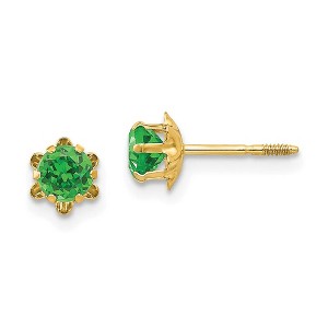Black Bow Jewelry Kids 4mm Synthetic Emerald Screw Back Stud Earrings in 14k Yellow Gold - 1 of 4