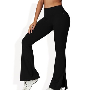 Anna-Kaci Women's High Waist Flare Leg Yoga Pants with Side Slit Detail - 1 of 4