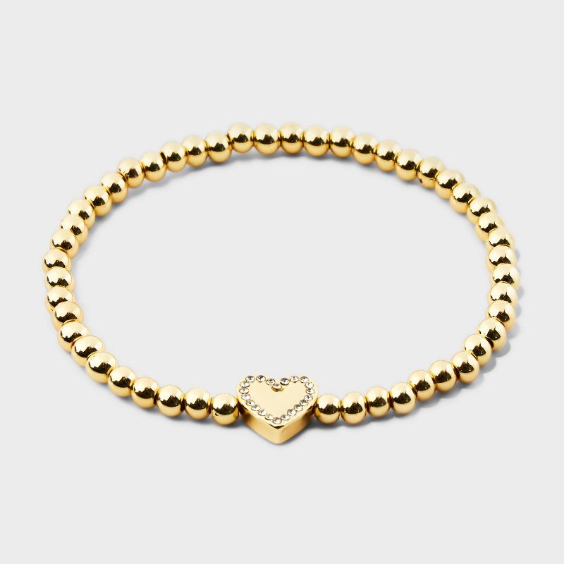 SUGARFIX by BaubleBar Pave Heart Stretch Bracelet - Gold, 1 of 5