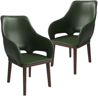 LeisureMod Dining Chair Upholstered in Leather with Rubberwood Base and Legs Vivara Collection Set of 2