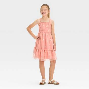 Girls' Sleeveless Embroidered Tulle Dress - Cat & Jack™ Dusty Pink