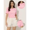 INSPIRE CHIC Women's Floral Jacquard Puff Short Sleeve Peter Pan Collar Blouse - 2 of 4