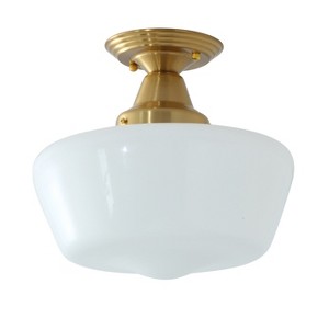 Dewdrop Semi Flush Mount Light, Classic Brass Ceiling Fixture with Opal Glass Dome for Kitchen or Hallway - 1 of 4