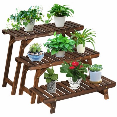 Costway 3 Tier Step Design Plant Shelf Rack Freestanding Ladder Flower Pot Stand Holder