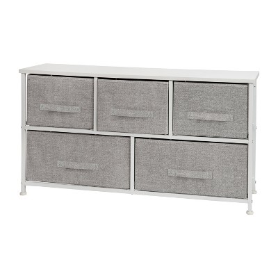 Emma and Oliver 5 Drawer Storage Chest with White Wood Top & Light Gray Fabric Pull Drawers