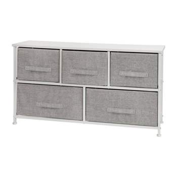 Flash Furniture 5 Drawer Wood Top Cast Iron Frame Storage Dresser with Easy Pull Fabric Drawers