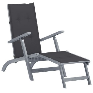 vidaXL Patio Deck Chair with Footrest and Cushion Solid Acacia Wood - 1 of 4