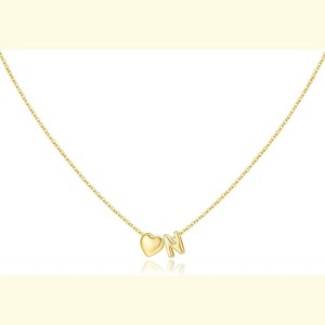 Heart Initial Necklace 14K Gold Plated Christmas Stocking Stuffer for Teens N - 1 of 4