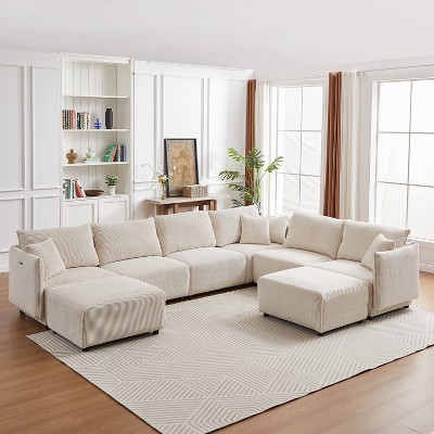 VYNXARIA Multi-Module Combination Style Sofa for Living Room,Modern Minimalist Corduroy Combination Sofa with 2 Comfort Cushions,beige,two sets