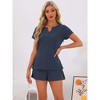 INSPIRE CHIC Women's Waffle Knit V-neck Short Sleeve Top with Shorts Tracksuit Lounge Set with Pockets - 3 of 4