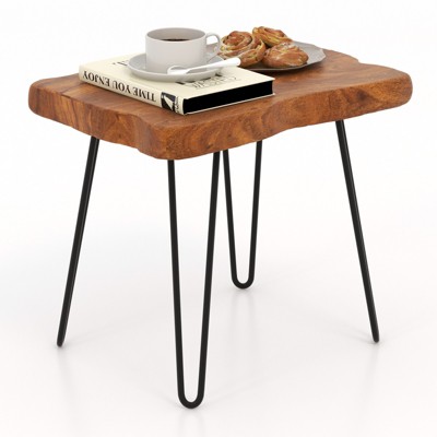 Tangkula 1PC/2PCS 20” x 14” Solid Teak Wood Side Table Indoor Outdoor Rectangular Side Table w/ Metal Legs Solid Wood Patio Table Home End Table