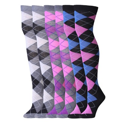 Isadora Paccini Womens 3 Pairs Vibrant Argyle Fusion Colorful Pattern Over The Knee High Socks