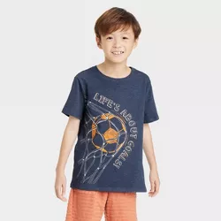 Boys' Short Sleeve Life's About Goals Soccer Graphic T-Shirt - Cat & Jack™ Navy Blue™ Navy Blue