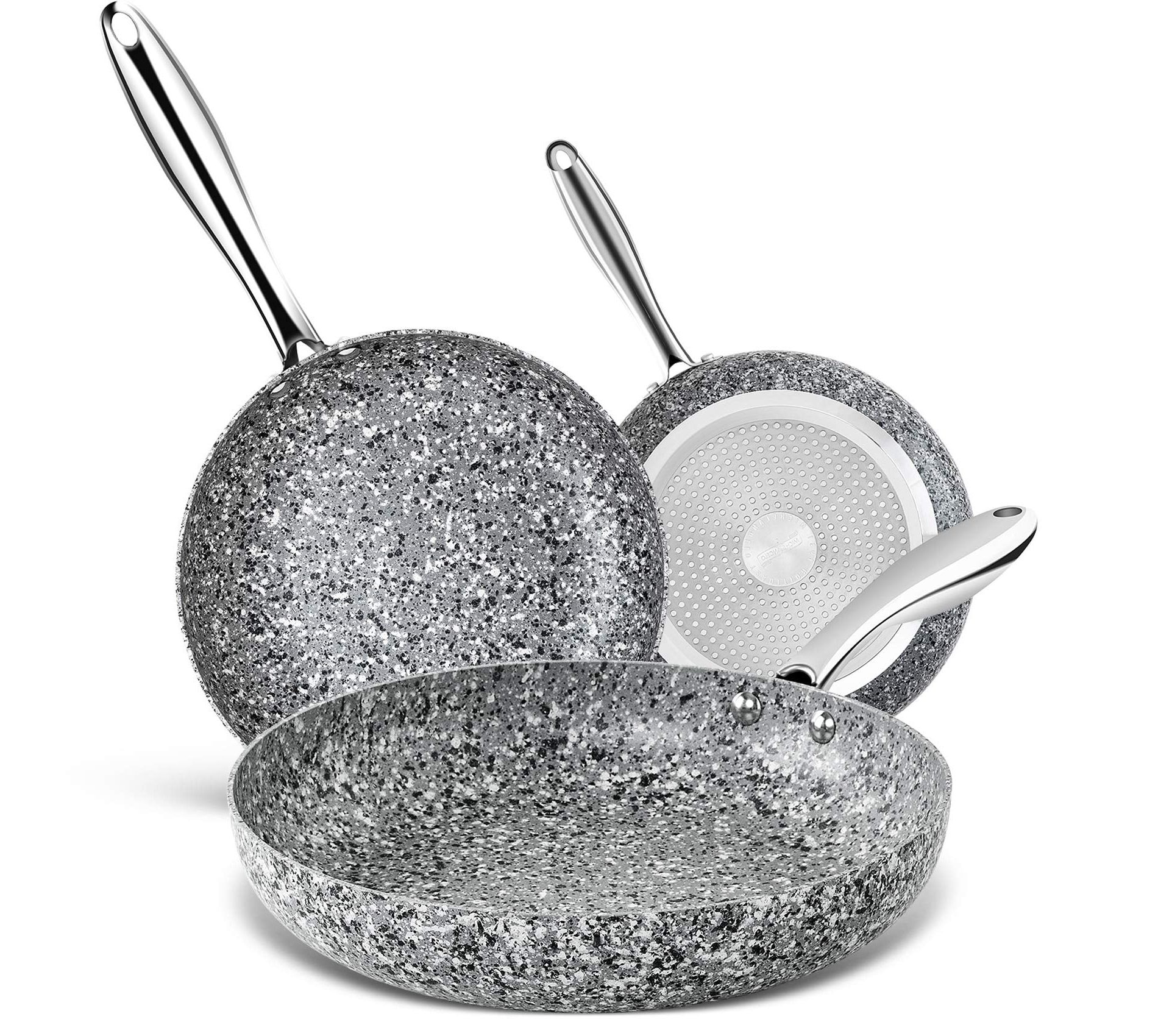 MICHELANGELO Frying Pans Set with 100% APEO & PFOA-Free Stone Non Stick Coating, Granite Skillet Set, Nonstick Skillets, 8+9.5+11 inch