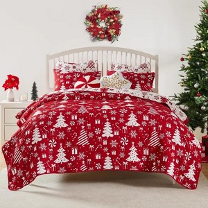 Novelty Holiday Festive Jacquard Coverlet Set - 1 of 4