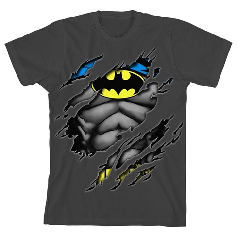 Batman Hidden Costume Tear Boy's Charcoal T-shirt-large : Target