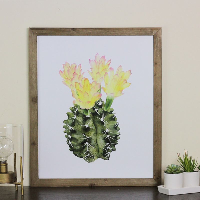 Raz Imports 24" Yellow and Green Cactus Wooden Framed Print Wall Art, 3 of 4