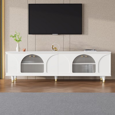 Lyngins TV Stand with Fluted Glass Doors,Media Console with Adjustable Shelves,Cable Management,Entertainment Center for Living Room,Bedroom