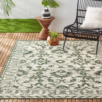 Nicole Miller Light Green and Ivory Floral Indoor/Outdoor Area Rug