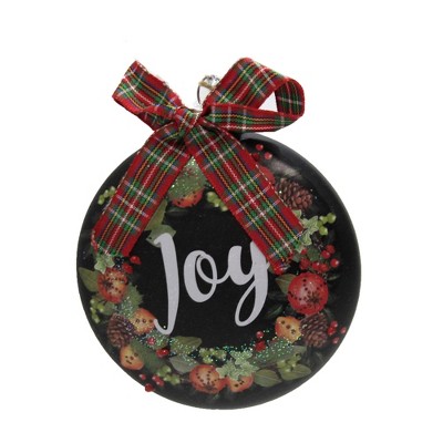 Holiday Ornament 4.25" Chalkboard Wreath Ornament Berries Joy  -  Tree Ornaments