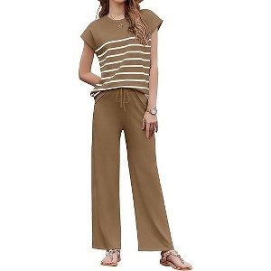 Ekouaer Striped Lounge Set 2 Piece Sweater Matching Outfits Travel Knit Clothing Sets for Women - 1 of 4