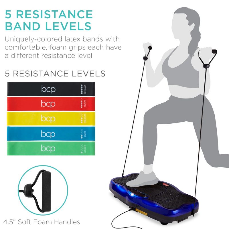 Best Choice Products Vibration Platform, Full Body Exercise Machine w/ Bluetooth Speakers, 5 Resistance Bands - Blue, 4 of 8
