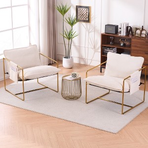KTMBDW Accent Chair, Arm Chair, Mid Century Modern Accent Chairs, Boucle Reading Bedroom Chair, Shredded foam cushions, Metal Frame, Set of 2 - 1 of 4