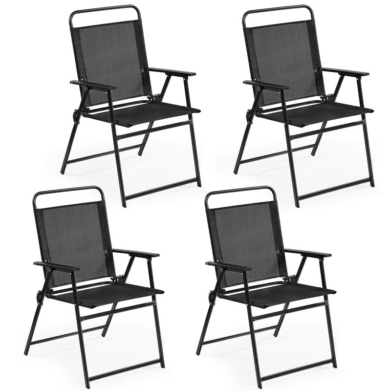 Yaheetech Set of 4 Outdoor Texteline Foldable Dining Chairs, Black, 1 of 6