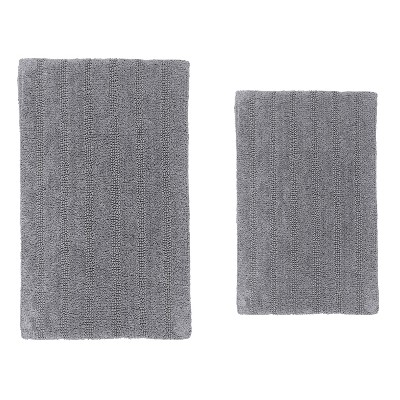 Knightsbridge Stylish And Comfortable Traditional Linear Design 2 PC Cotton Bath Rug Set 20"x30" & 24"x40" Sage