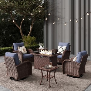 LayinSun Outdoor Patio Furniture Set, Brown Rattan Wicker Sectional Swivel Rocker Chairs Sets - 1 of 4