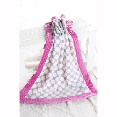 Bacati - Grey Dots with Solid Border Blanket (Grey Dots/Bright Pink Border)