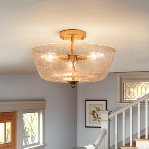 LLHZSY Modern Brass 15" Ceiling Light Semi Flush-Mount 3-Light Fixture with Bubble Glass Shade - 1 of 4