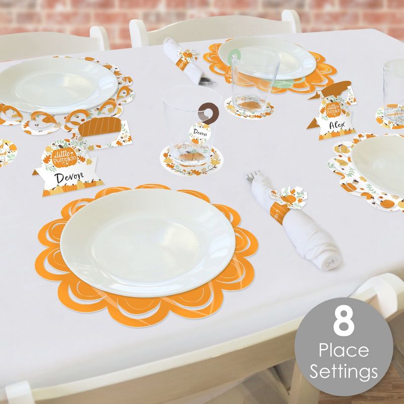 Big Dot of Happiness Little Pumpkin - Fall Birthday Party or Baby Shower Paper Charger and Table Decorations - Chargerific Kit - Place Setting for 8, 2 of 9