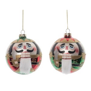 Transpac Glass Round Nutcracker Face Ornament Set of 2 Christmas Home Decorations - 1 of 1
