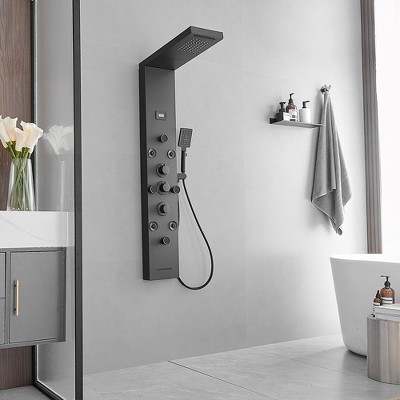 Black Stainless Steel 51.57'' Shower Panel with Rainfall and Waterfall Shower Heads