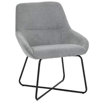 HOMCOM Modern Accent Chair Leisure Fabric Mid Back Chair Livingroom Funiture with X-Shaped Metal Frame and Curved Back