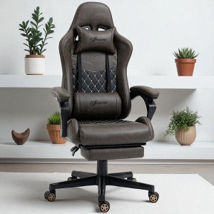Mshliw Ergonomic Racing Gaming Office Chair with Footrest, Diamond PU Leather Recliner, High Back Swivel Gamer Seat with Lumbar Support - 1 of 4