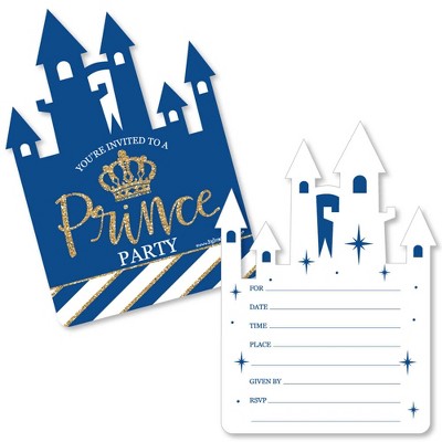 Big Dot of Happiness Royal Prince Charming - Shaped Fill-in Invitations - Baby Shower or Birthday Party Invitation Cards with Envelopes - Set of 12