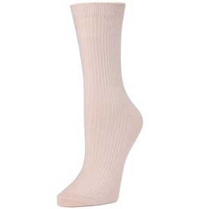 Memoi Women's Basic Ribbed Cotton Blend Crew Socks - 1 of 2