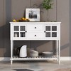 Farmhouse Sideboard Console Table with Bottom Shelf, Glass-Front Cabinets & Drawers, Distressed Pine Wood Buffet Storage for Living Room - 2 of 4