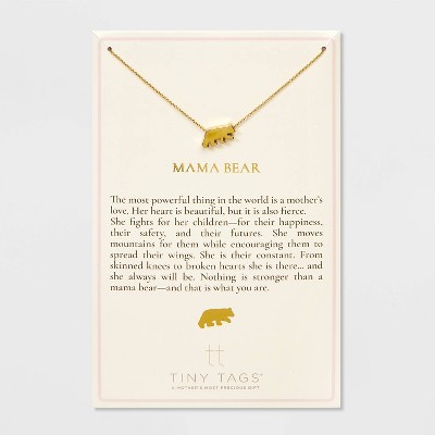 Tiny Tags 14K Gold Ion Plated Mama Bear Chain Necklace - Gold