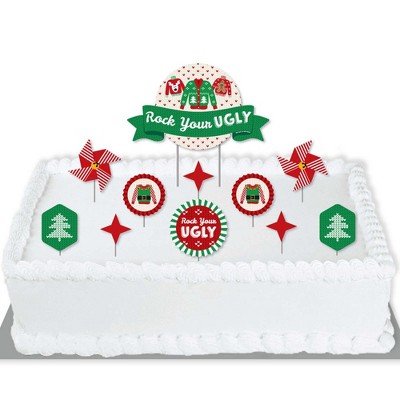Big Dot of Happiness Ugly Sweater - Holiday and Christmas Party Cake Decorating Kit - Rock Your Ugly Cake Topper Set - 11 Pieces