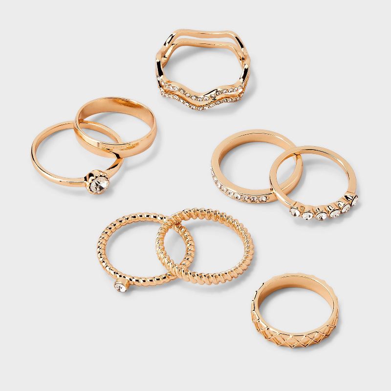 Rhinestone Band Ring Set 8pc - Wild Fable&#8482; Gold, 1 of 3