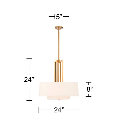 Warm Brass Double Drum Pendant Light with Linen Shade