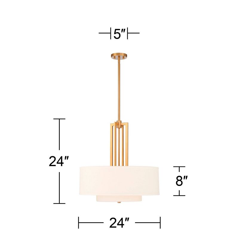 Possini Euro Design Sundry Warm Brass Pendant Chandelier 24" Wide Modern Double Drum Shades 4-Light Fixture for Dining Room House Foyer Kitchen Island, 4 of 10