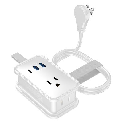 Uncaged Ergonomics® Portable Travel Power Strip, 3 AC Outlets, 2 USB-A Ports, and 1 USB-C® 20-Watt Fast-Charging Port, 3-Ft. Cord